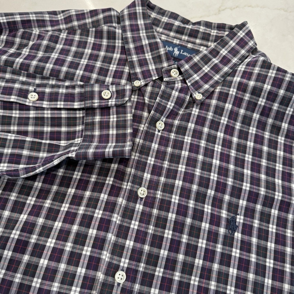 Ralph Lauren Blake Purple/Green Plain Mens Button Down Classic Size XL